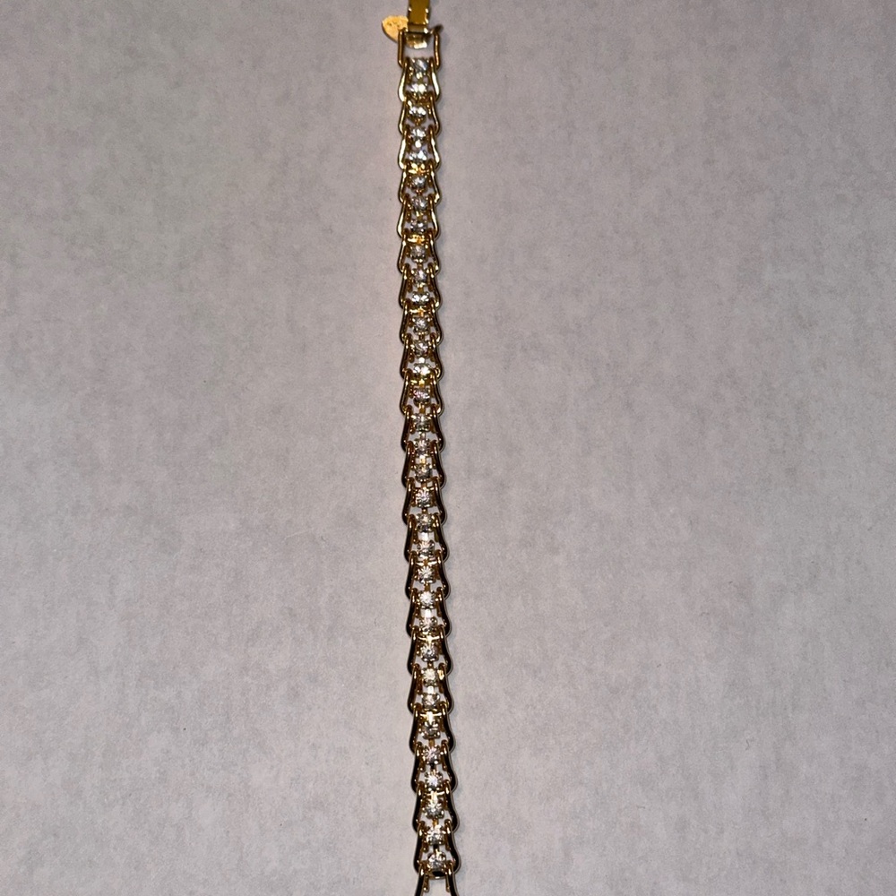 Vintage Gold-Tone & Cubic Zirconia Link Bracelet - Tennis Style Sparkle